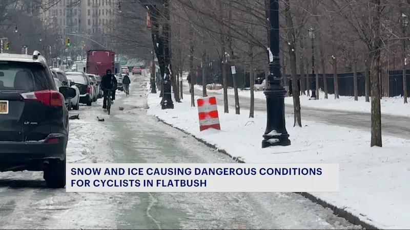 Story image: Brooklyn cyclists say icy Flatbush Ave bike lane is dangerous