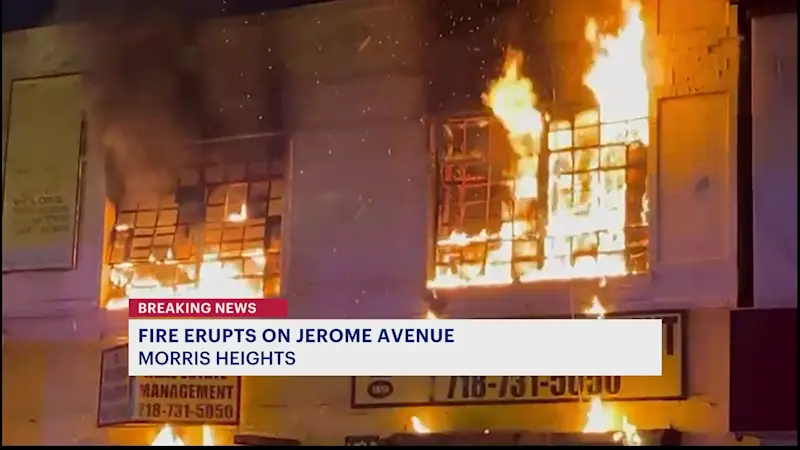 Story image: 2-alarm fire erupts at commercial strip in Morris Heights