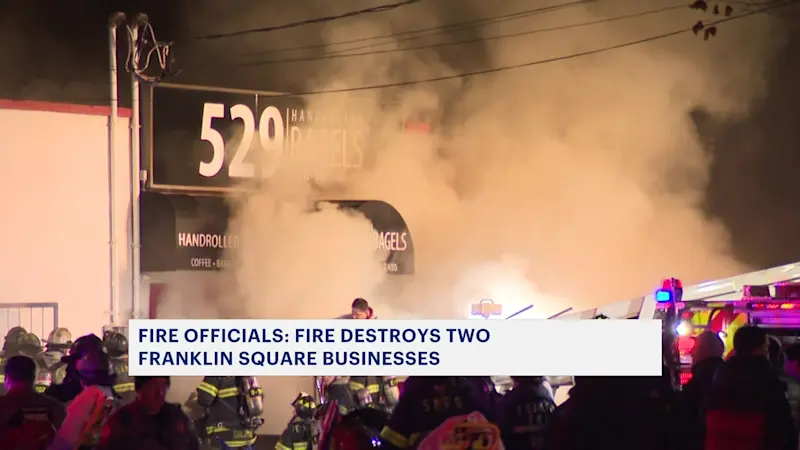 Story image: Responders battle 4-alarm fire at Franklin Square bagel shop