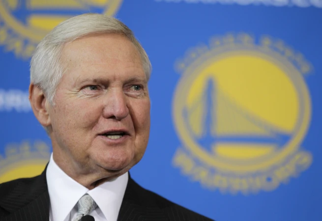 Story image: Jerry West, a 3-time Hall of Fame selection and the NBA logo, dies at 86