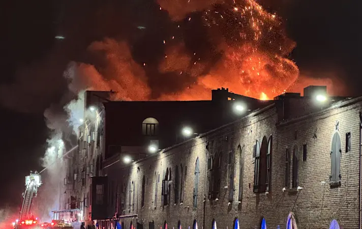 Story image: 5-alarm fire still burning at Red Hook warehouse; home to artists and small businesses