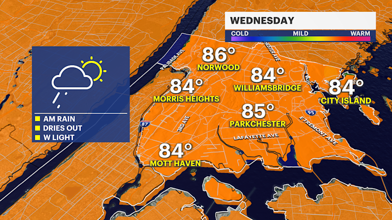 Story image: Overnight rain lingers into Wednesday morning across The Bronx