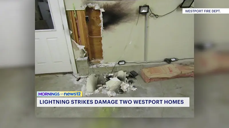 Story image: Lightning strikes spark fire and surge at 2 Westport homes