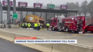 Authorities: Garbage truck crashes into Barnegat Toll Plaza