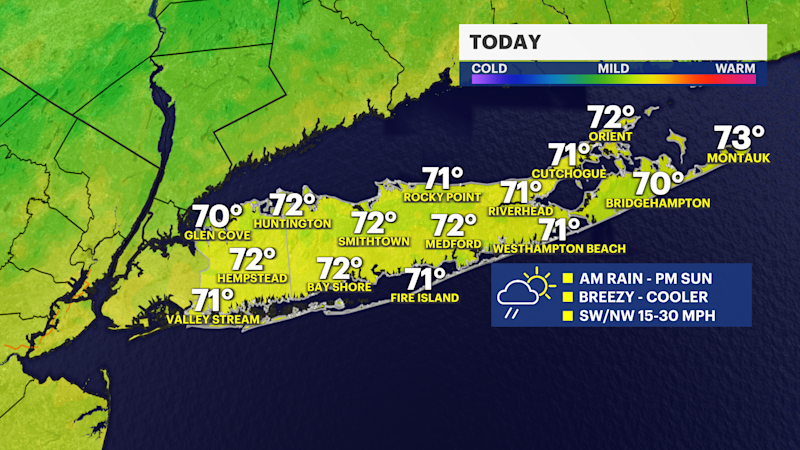 Story image: Long Island drying out by the afternoon with cooler temps