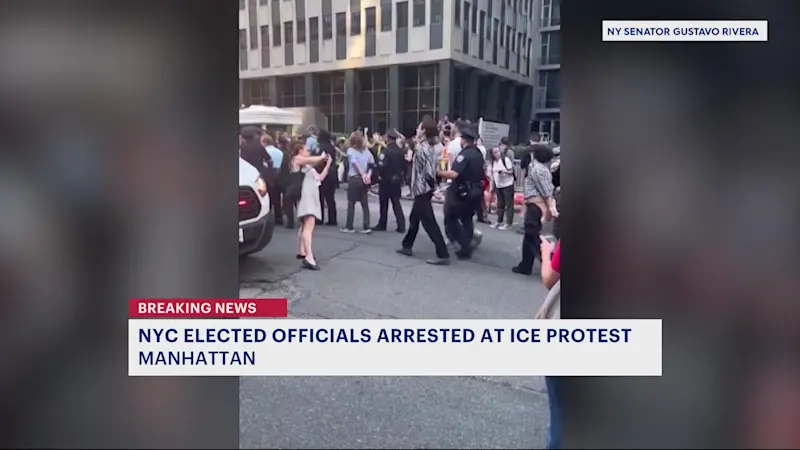 Story image: 11 elected officials arrested at Federal Plaza in Manhattan following ICE protest