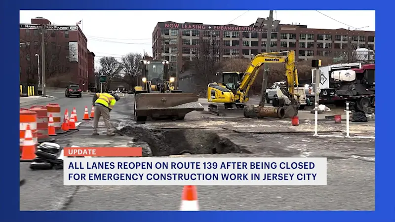 Story image: All eastbound lanes reopen on Route 139 east of Jersey Avenue in Jersey City