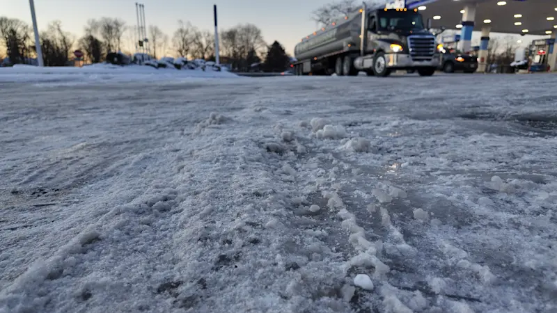 Story image: Untreated roads freeze over across Long Island as temperatures plunge after weekend storm