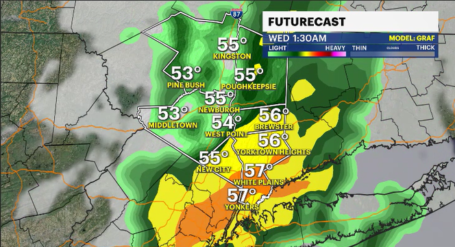 Story image: Heavy rain overnight before sunny Wednesday in the Hudson Valley