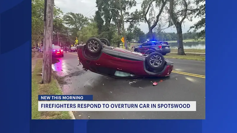 Story image: Car overturns amid stormy weather in Spotswood