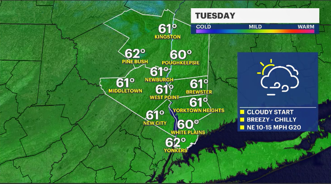 Story image: Rain tapers overnight before clearing Tuesday in the Hudson Valley
