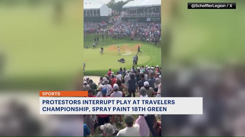 Story image: Protesters mar finish of Travelers Championship in Cromwell