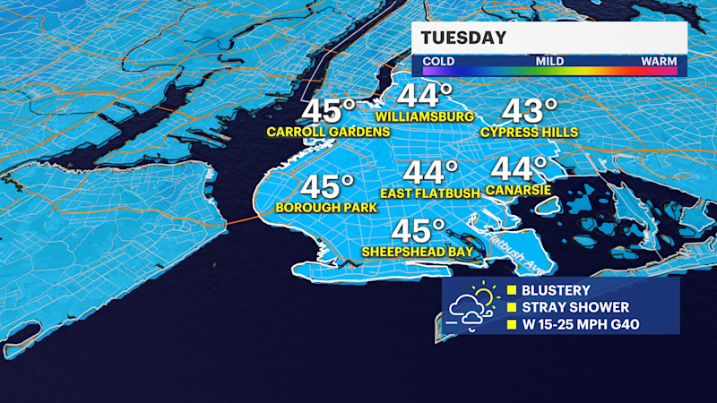 Story image: FREEZE WARNING: Frigid air moves in overnight and Tuesday as temperatures plunge in Brooklyn