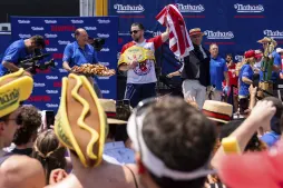 Patrick Bertoletti wins his first men’s title at annual Nathan’s hot dog eating contest