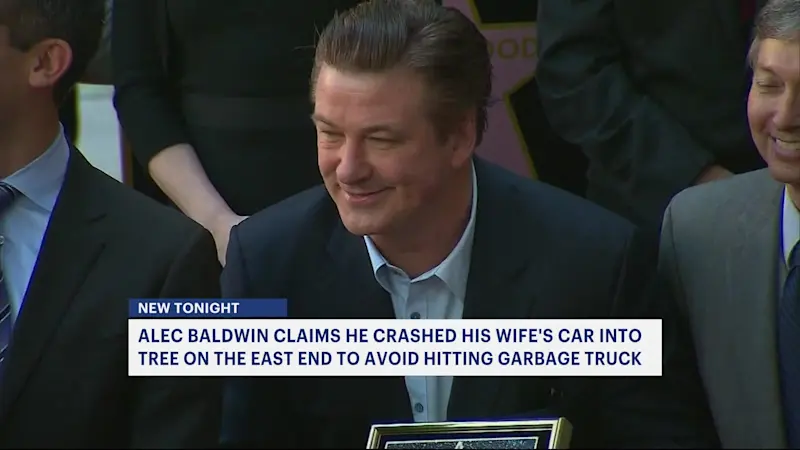 Story image: Alec Baldwin says he crashed vehicle into a 'big, fat tree' in East Hampton