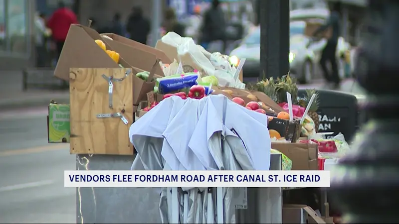 Story image: Street vendors flee Fordham road after Canal street ICE raid