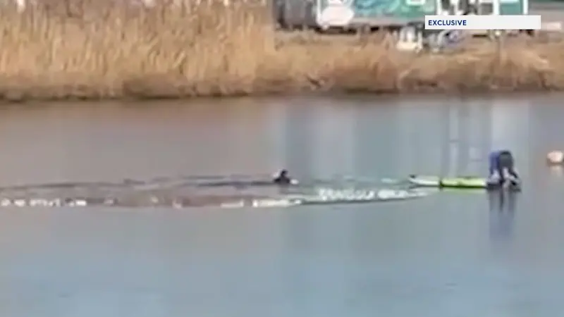 Story image: Exclusive: Video shows Mastic Beach woman race across ice to save man who fell into frigid water   