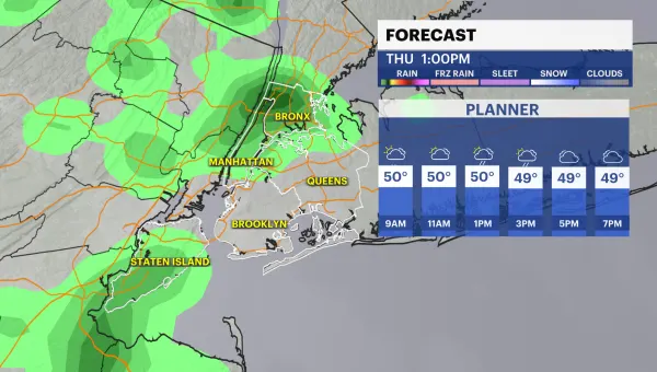 Scattered showers, cool weather stick around Thursday for New York City