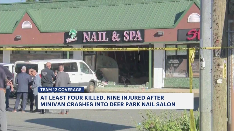 Story image: Fire officials: 4 dead, at least 9 injured after minivan crashes into Deer Park nail salon