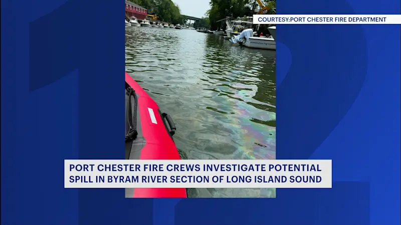 Story image: Crews investigate unknown substance in Byram River section of the Long Island Sound