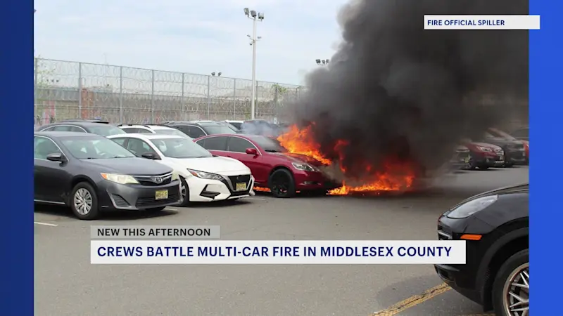 Story image: Fire: Crews battle multi-vehicle fire in Rahway prison parking lot