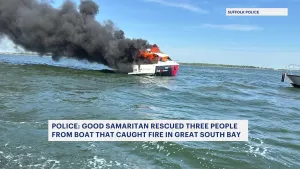 Police: Good Samaritan rescues 3 people from boat fire in Great South Bay