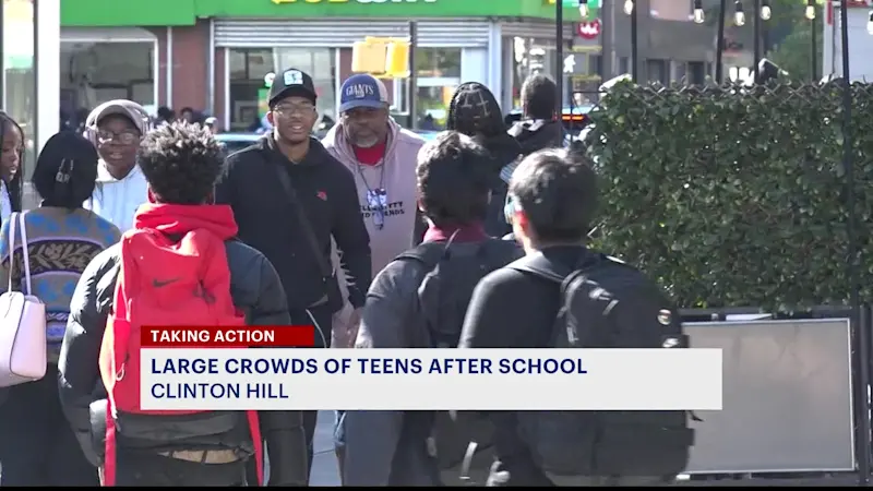 Story image: Clinton Hill residents raise safety concerns about groups of teens crowding bus stops, running into traffic near high school