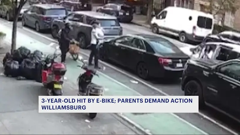 Story image: Video shows child being hit by bike on Bedford Avenue in Williamsburg