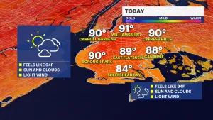 Mix of sun and clouds in Brooklyn; feels-like temperatures reach mid 90s