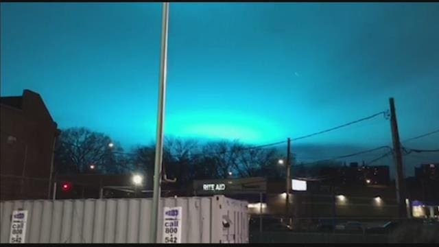 Night sky over New York turns blue after electrical fault at Queens Con  Edison power plant causes 'arc flash