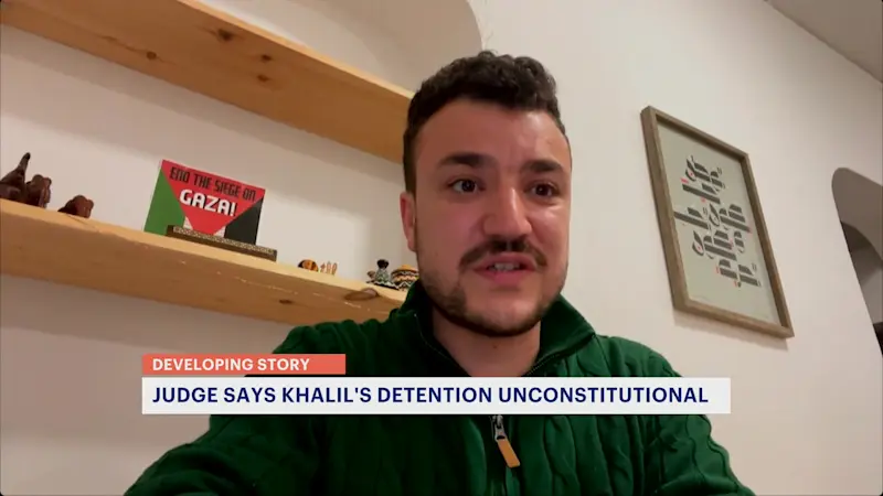Story image: Judge from New Jersey says US effort to deport Mahmoud Khalil on foreign policy grounds is likely unconstitutional