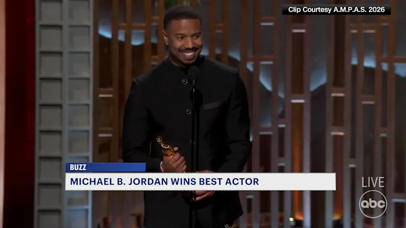 Story image: Newark's Michael B. Jordan wins best actor for ‘Sinners,’ taking home his first Oscar in popular victory