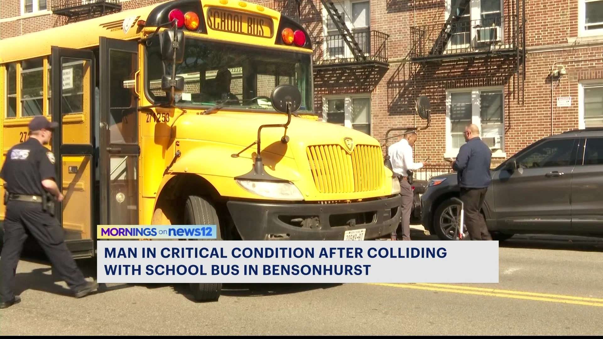 ​NYPD: Cyclist in critical condition after striking car door then ran over by school bus in Bensonhurst