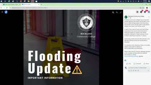 Rockland Community College library and student union closed indefinitely due to water damage