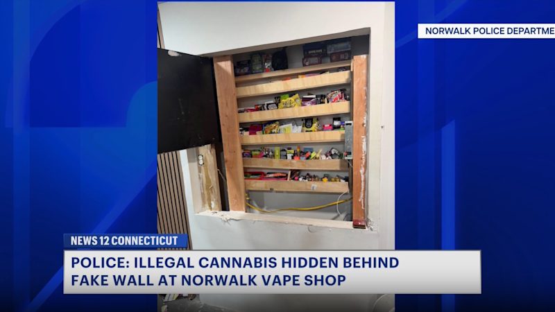Story image: 2 charged after marijuana flower, THC cannabis products were found behind fake wall in Norwalk vape shop