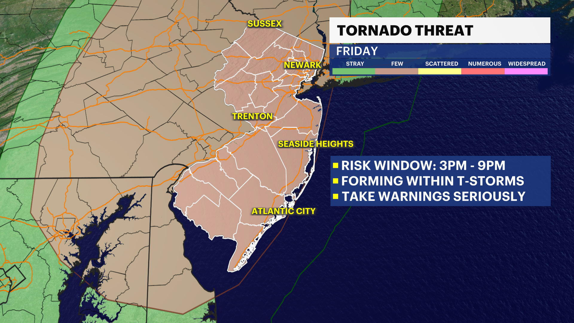 STORM WATCH Tornado watch issued for parts of NJ; remnants of Debby