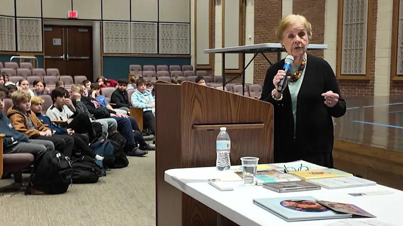 Story image: 'This is the last generation that will hear this firsthand.' Holocaust survivor shares her story with students