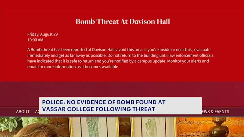 Story image: Bomb threat reported at Vassar College in Poughkeepsie deemed a hoax