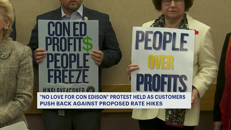 Story image: Valentine's Day protest dubbed 'No love for Con Edison' held at Westchester County Center