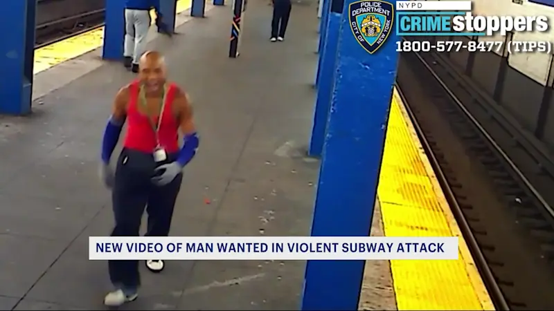 Story image: Police release new video of man wanted in violent subway attack