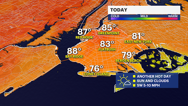 Story image: Summer-like warmth continues in Brooklyn today with cooler weather ahead 