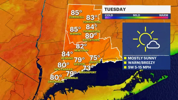 Sunny and warm in Connecticut; rain on the way Wednesday