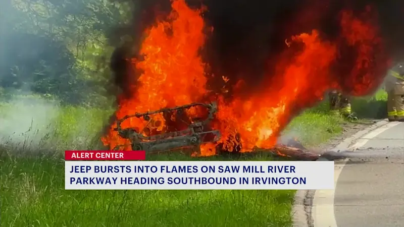 Story image: Jeep bursts into flames on Saw Mill River Parkway in Irvington