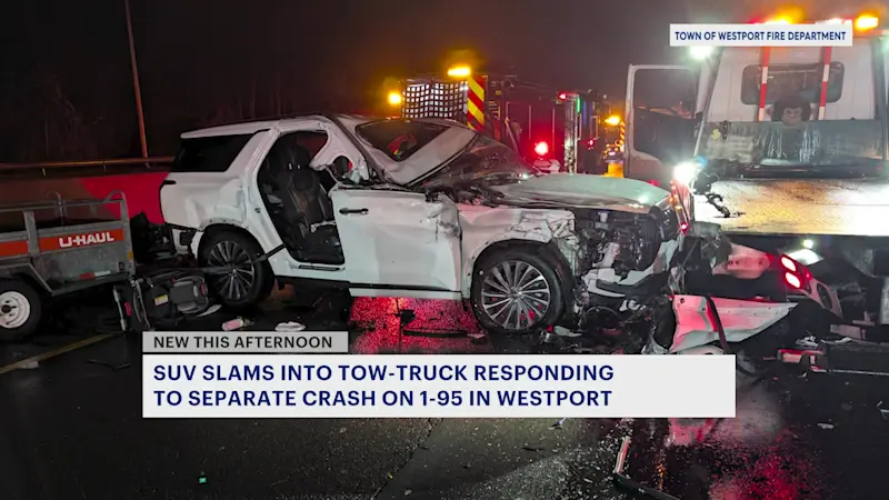 Story image: SUV strikes tow truck responding to I-95 crash in Westport