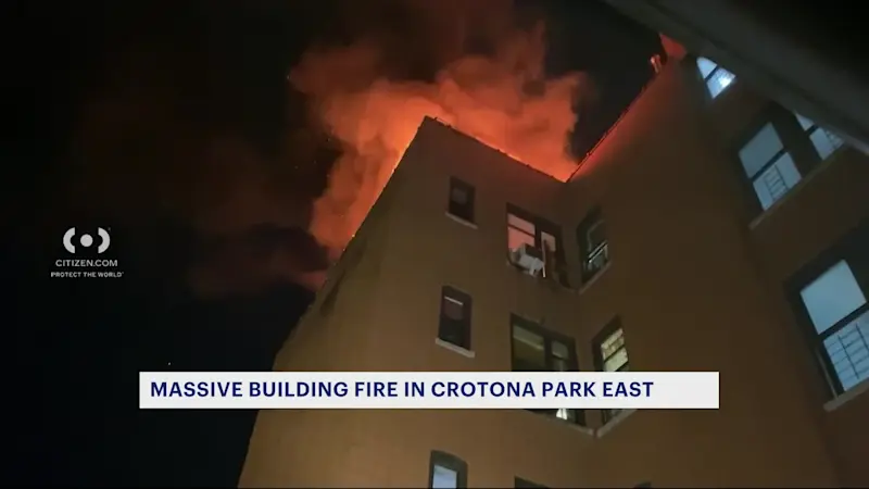 Story image: 2 firefighters injured in massive building fire in Crotona Park East