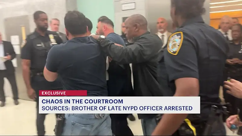 Story image: Chaos erupts outside Brooklyn criminal courtroom in arraignment for hit-and-run driver accused in officer's death