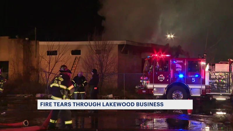 Story image: Large fire at lumber yard in Lakewood closes parts of Route 88