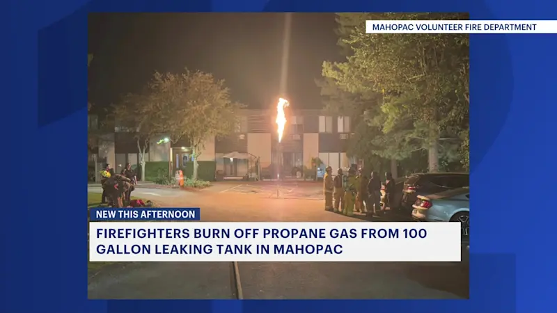 Story image: Crews burn off leaking propane from rusted tank in Mahopac safely