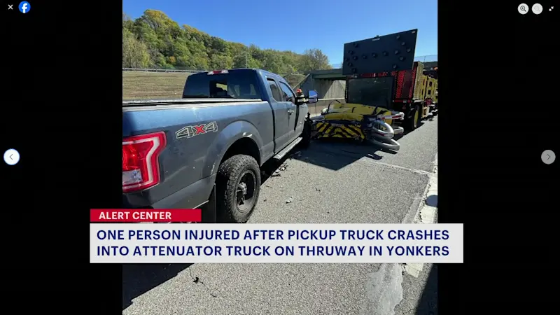 Story image: Thruway truck hit in Yonkers while protecting road crew