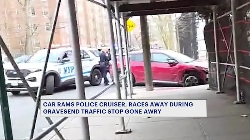 Story image: Car rams police cruiser, races away during Gravesend traffic stop gone awry